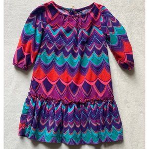 Baby Gap peacock feather scalloped wave pattern corduroy ruffle  dress 3T EUC